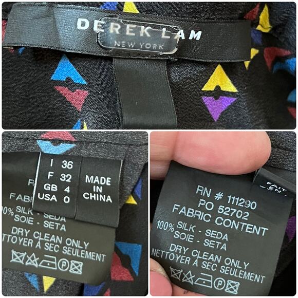 Derek Lam Silk Cuneiform Print Collared Drape Blouse Size 0 Relaxed Fit - Picture 14 of 16